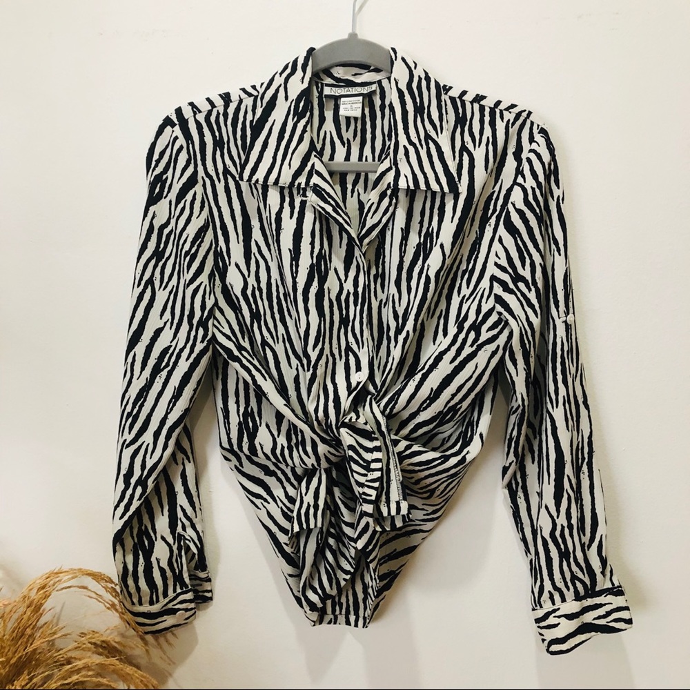 SOLD Notation Zebra Print Button Up Blouse
